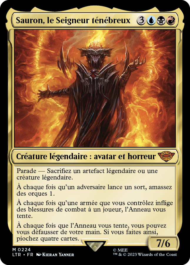 Carte Magic the Gathering de Sauron, dans l'édition Seigneur des Anneaux de 2023.