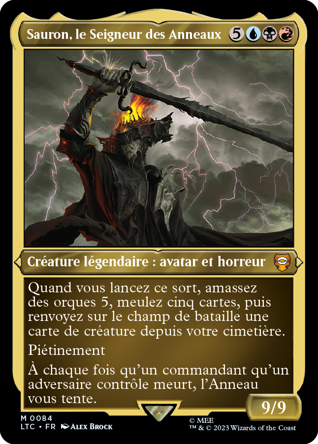 Carte Magic the Gathering de Sauron, dans l'édition Seigneur des Anneaux de 2023.