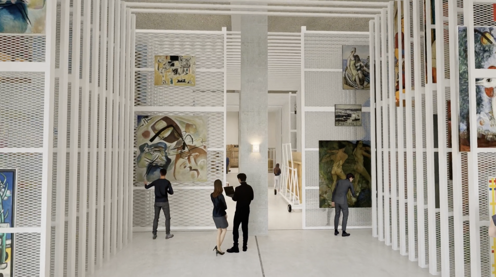 Image de l'un des espaces de stockage du futur Centre Pompidou basé à Massy, dans l'Essonne, en partenariat avec le Musée Picasso.