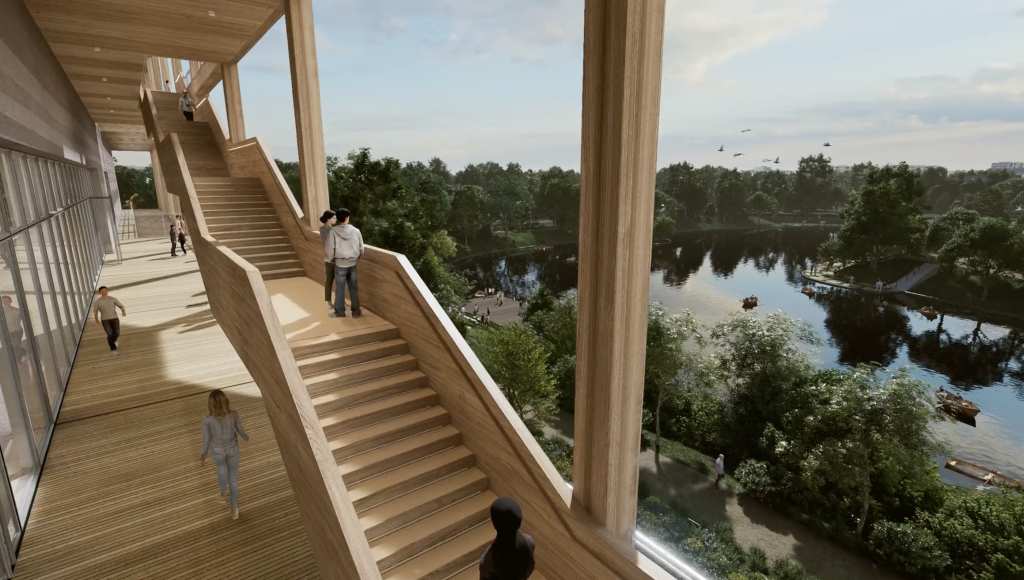 Image de l'escalier extérieur du futur Centre Pompidou basé à Massy, dans l'Essonne, en partenariat avec le Musée Picasso.