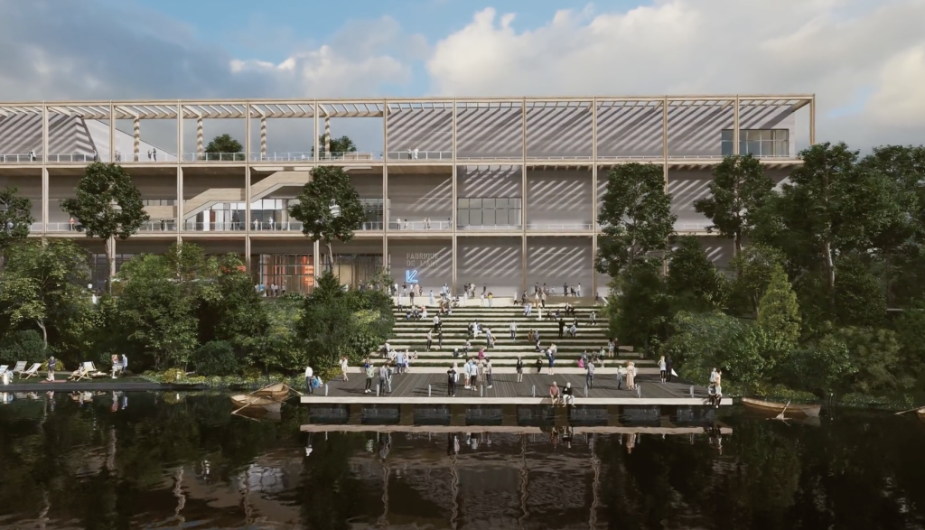 Image de l'escalier vers le lac et du ponton du futur Centre Pompidou basé à Massy, dans l'Essonne, en partenariat avec le Musée Picasso.