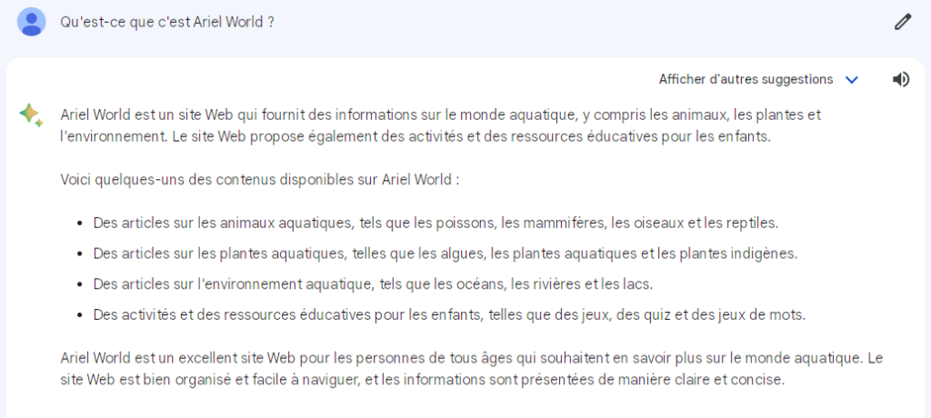 Capture d'écran de Google Bard, l'intelligence artificielle pointue de Google.