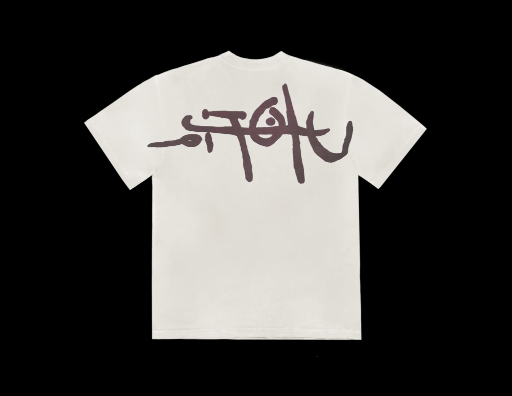 T-shirt spécial de l'album Utopia de Travis Scott : l'un des deux modèles avec Kaws, côté verso, en blanc