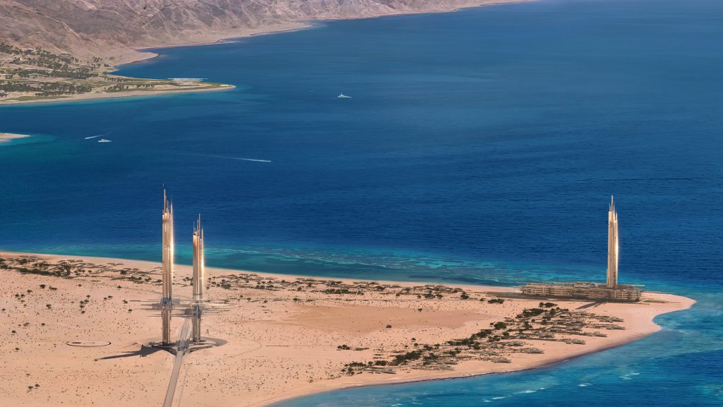 Le complex Epicon complet, avec la double tour et le complexe hôtelier en bord de mer.