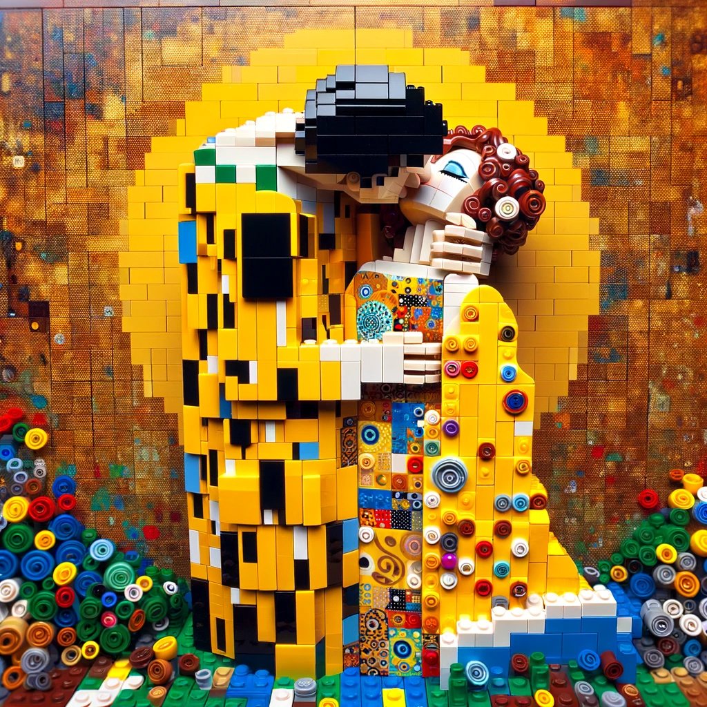 "Le Baiser" de Gustav Klimt version Lego imaginée par l'IA