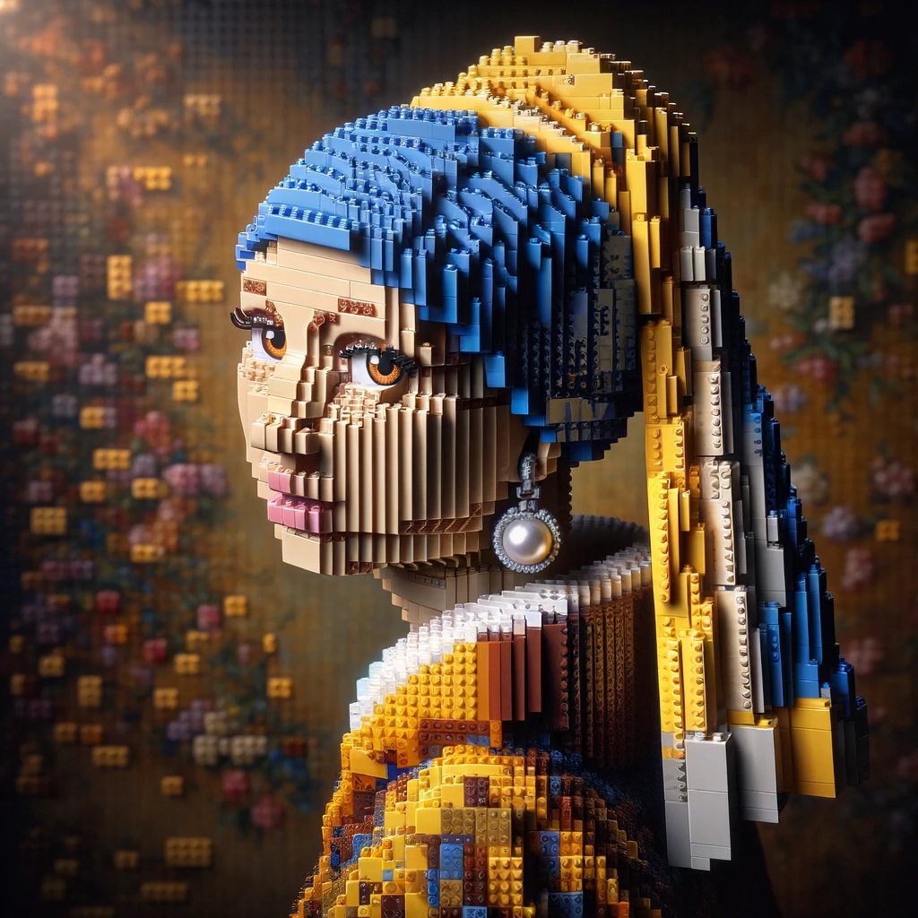 "La Jeune Fille à la Perle" de Johannes Vermeer version Lego imaginée par l'IA