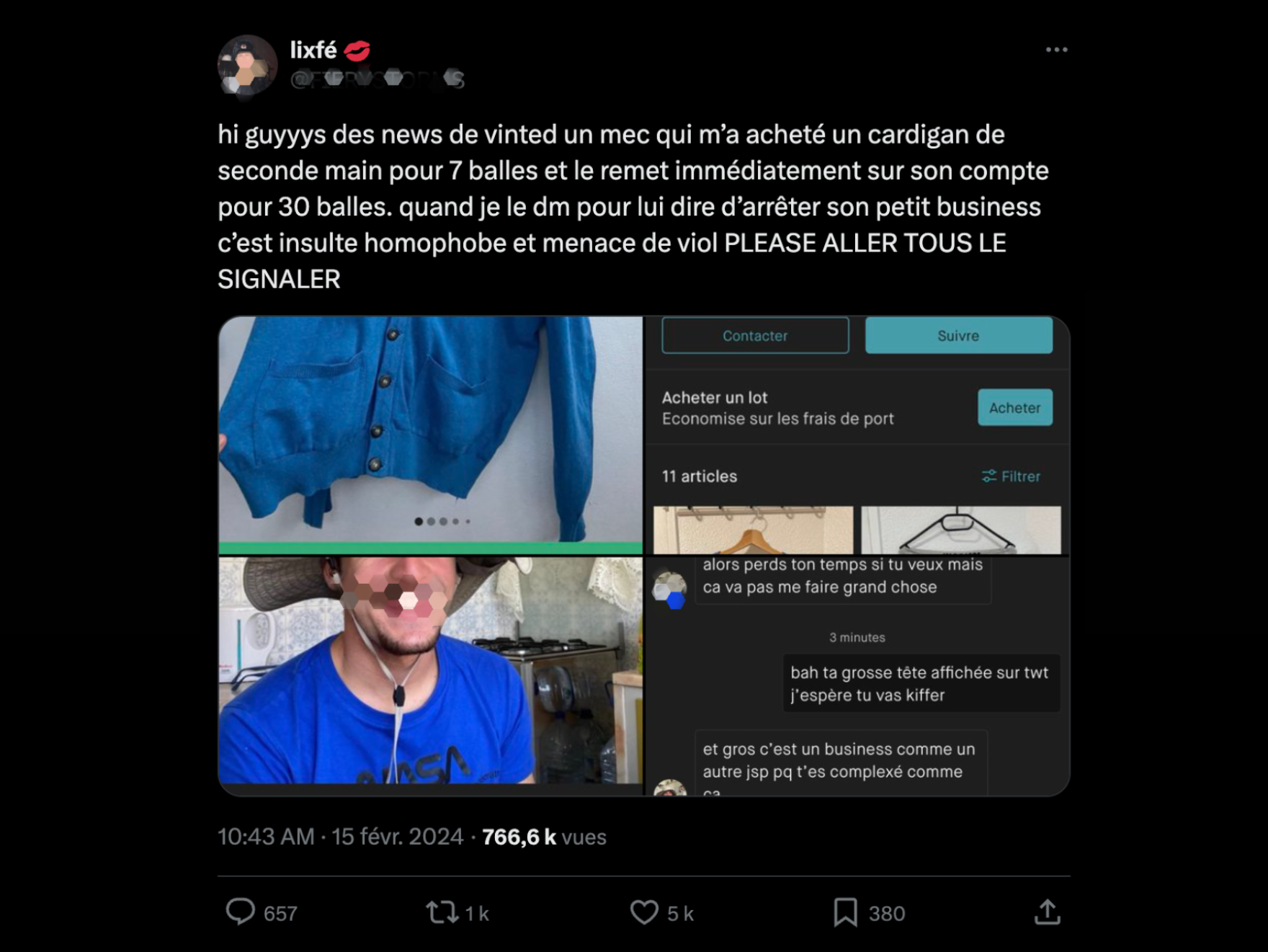 Vinted rend fou : Il vend 7€, l’acheteur revend 30€, il le signale et l’affiche sur Twitter