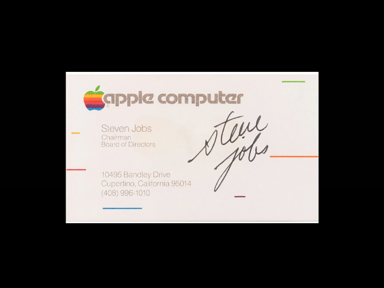 Une carte de visite signée de Steve Jobs vendue presque 200 000 dollars
