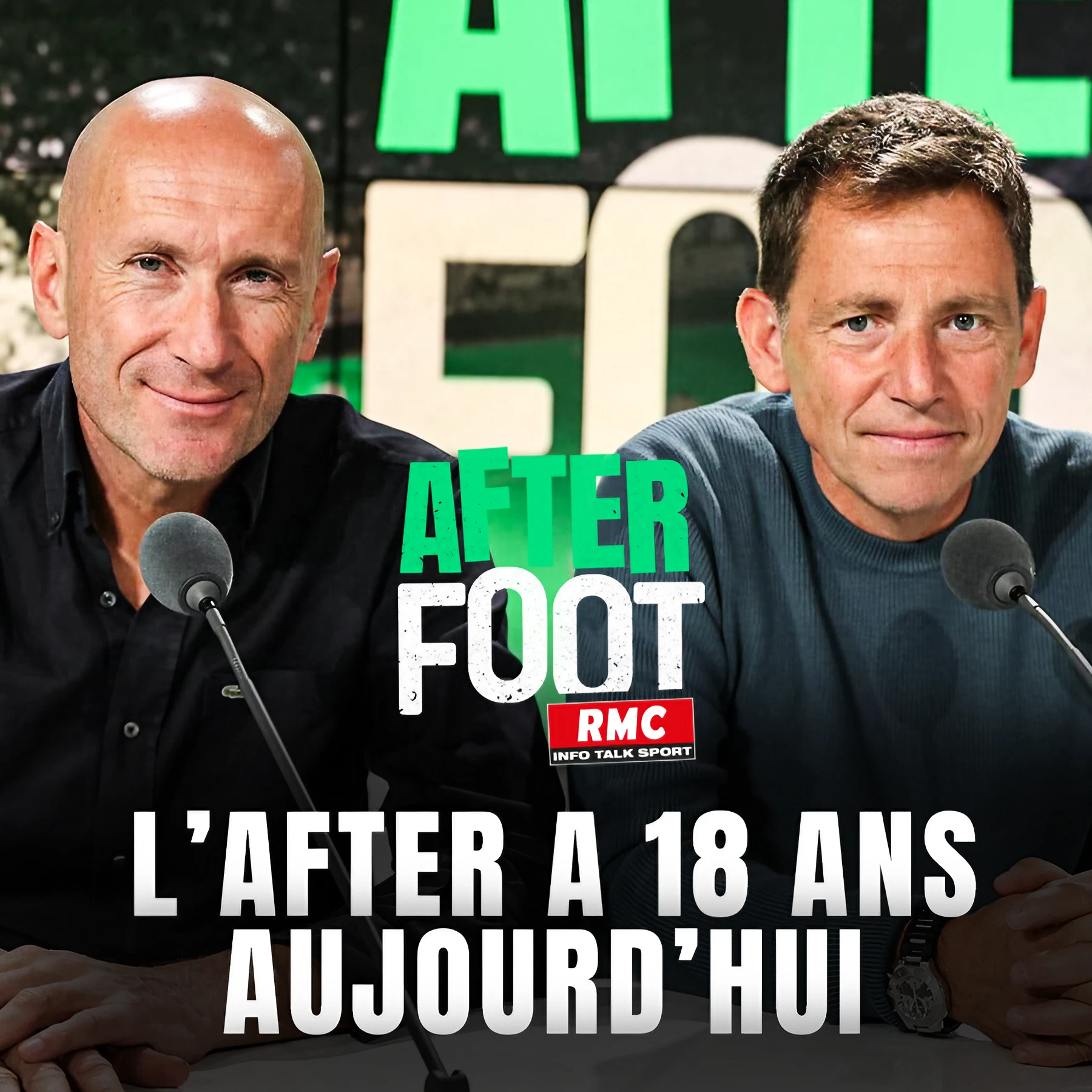 L'affiche anniversaire spéciale "18 ans" de l'After Foot sur RMC avec Gilbert Bribois et Daniel Riolo.