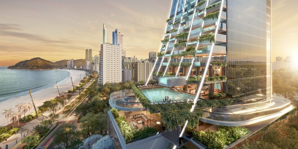 Base de la Senna Tower à Balneário Camboriú, avec la piscine.